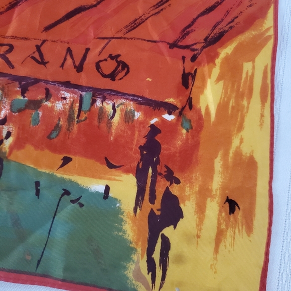 Vintage 60's Moulin Rouge Scarf Artistic Paris Scene Neckerchief  26"×26" - Picture 7 of 9